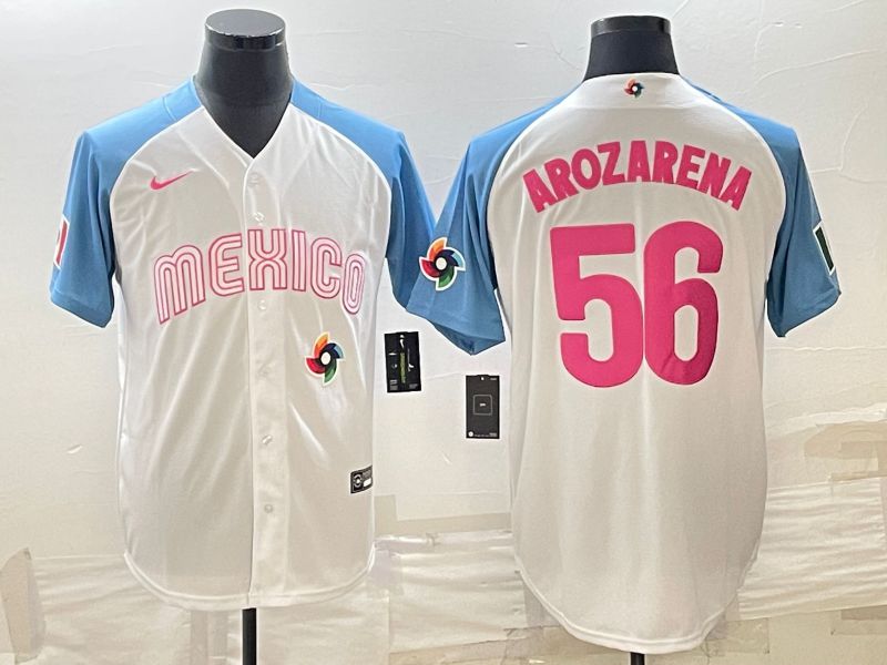 Men 2023 World Cub Mexico #56 Arozarena White blue Nike MLB Jersey->more jerseys->MLB Jersey